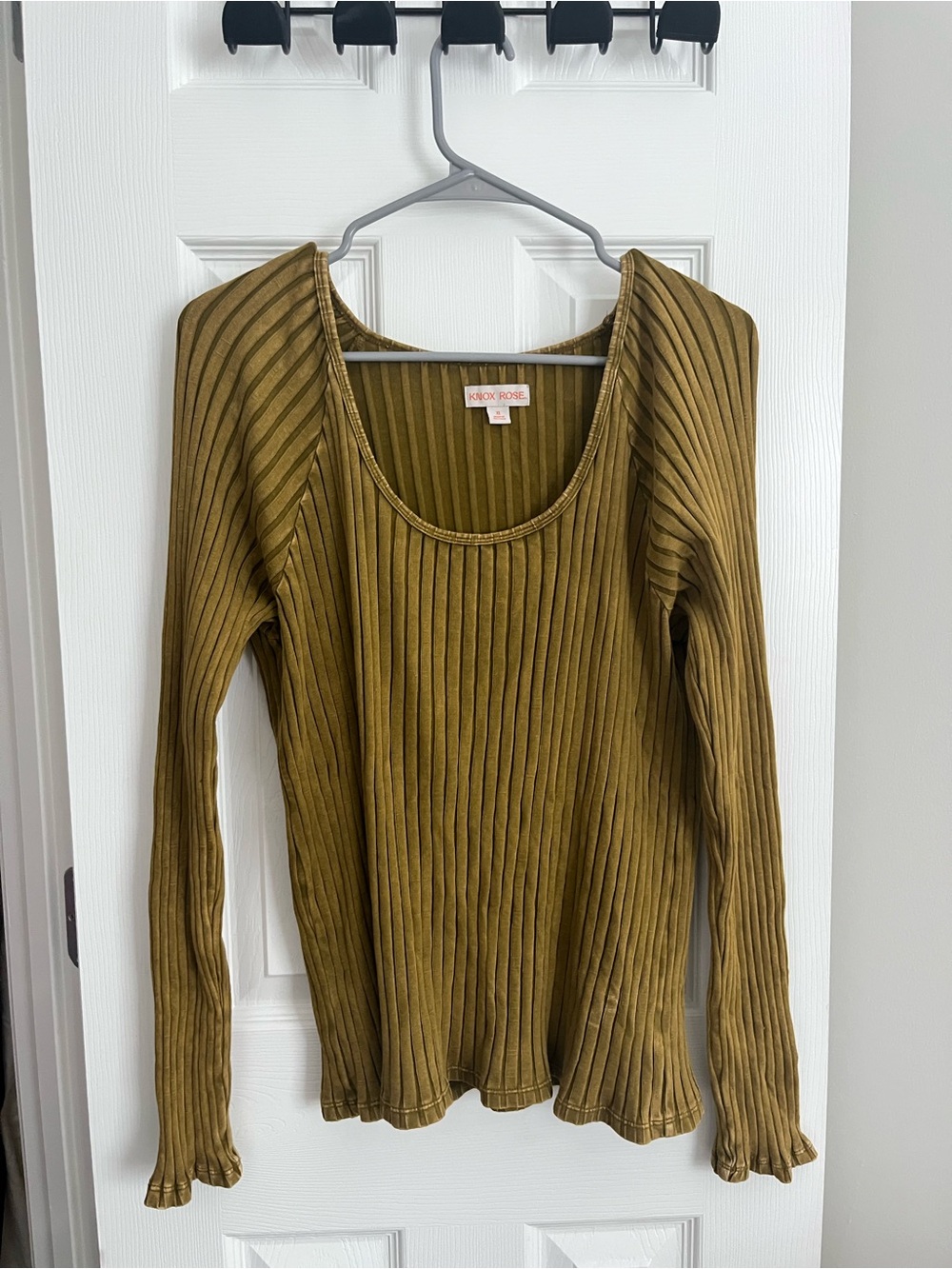 Paloma Wool Olive Ribbed Long Sleeve Scoop Neck Top